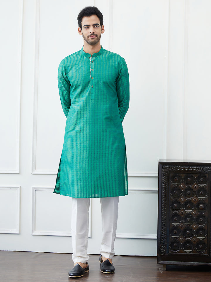 Thread Worked Cotton Silk Straight Kurta with Pyjama