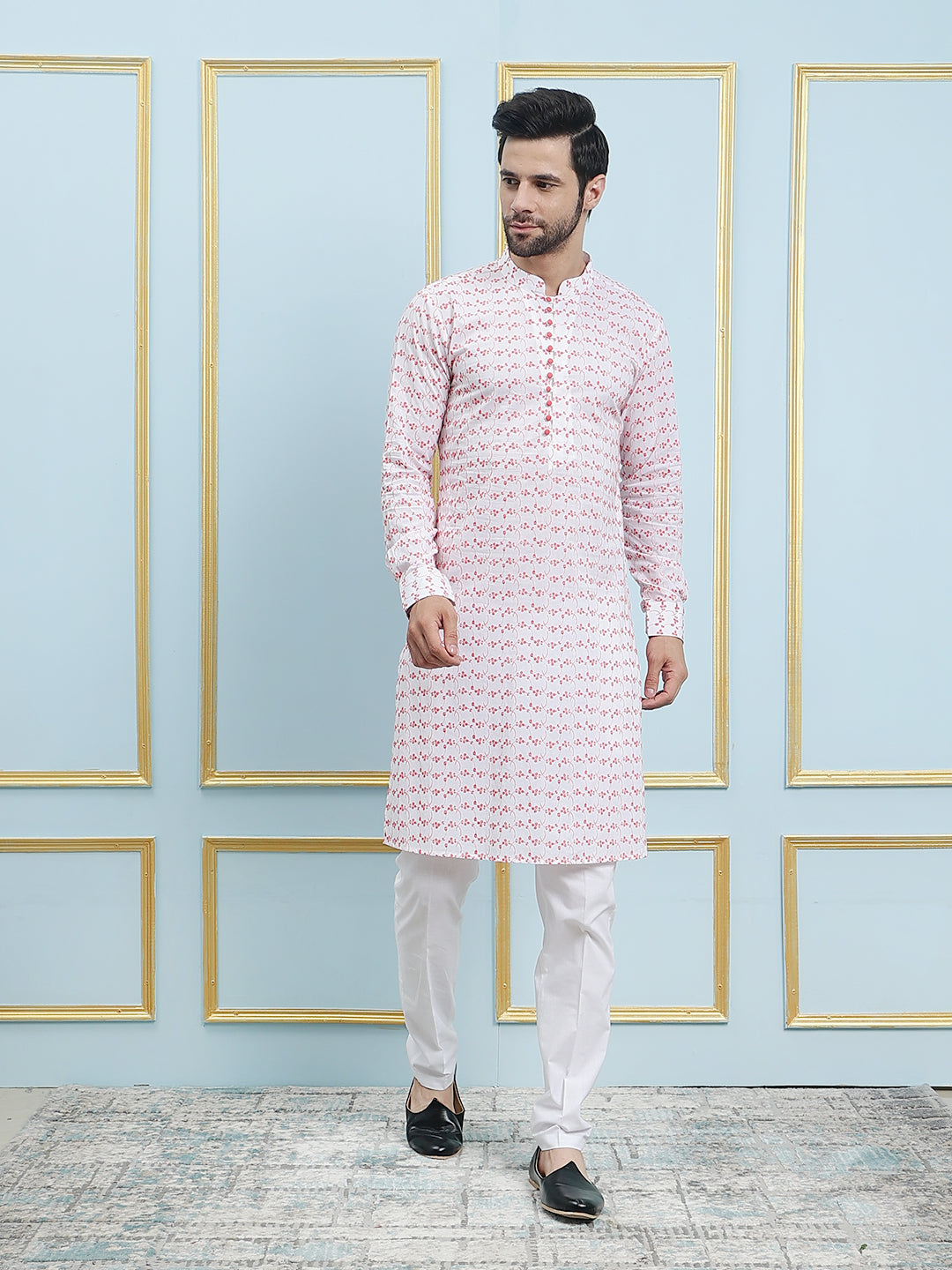 Embroidered Pure Cotton Straight Kurta with Pyjama