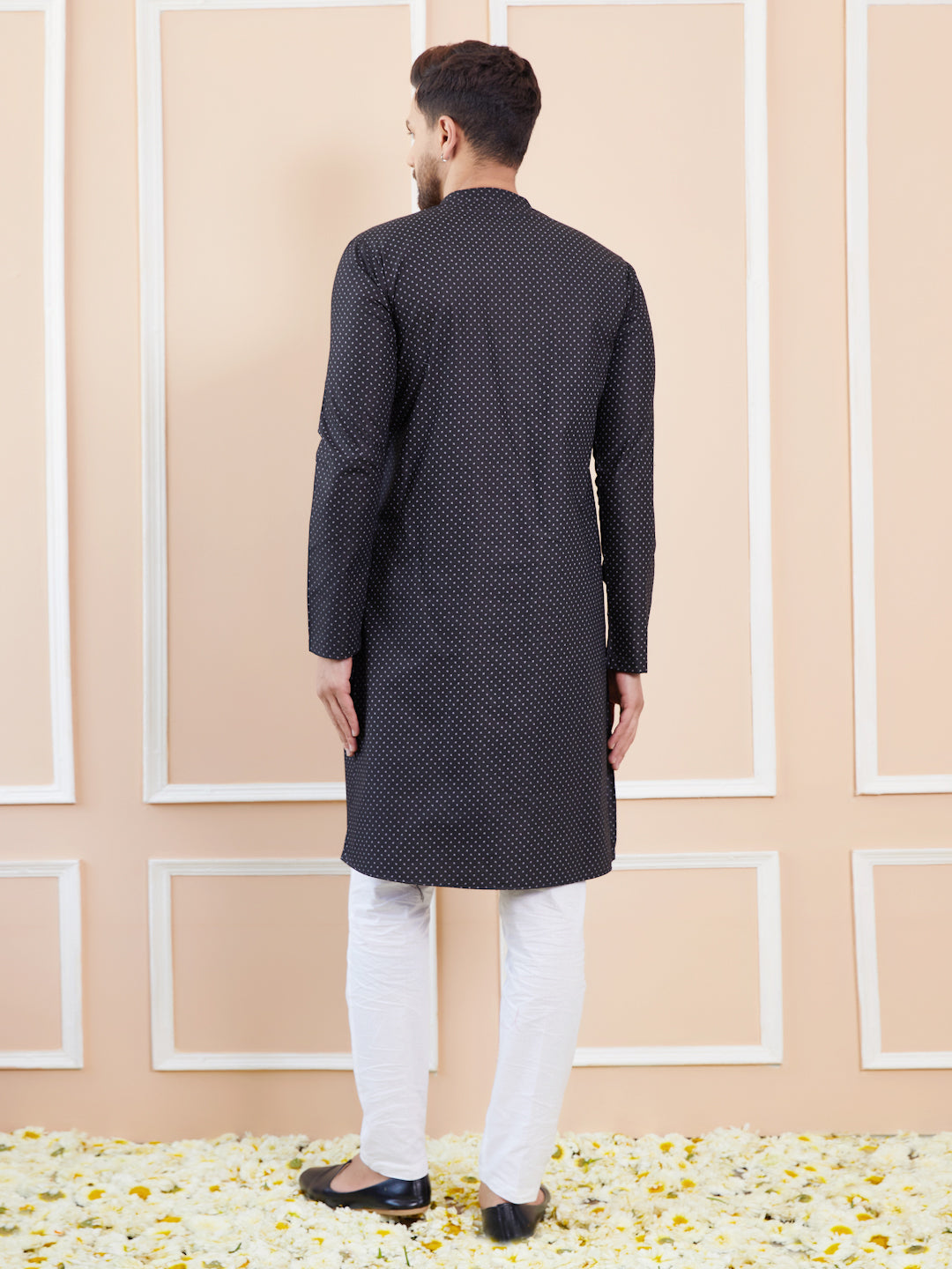 Black Printed Cotton Straight Kurta