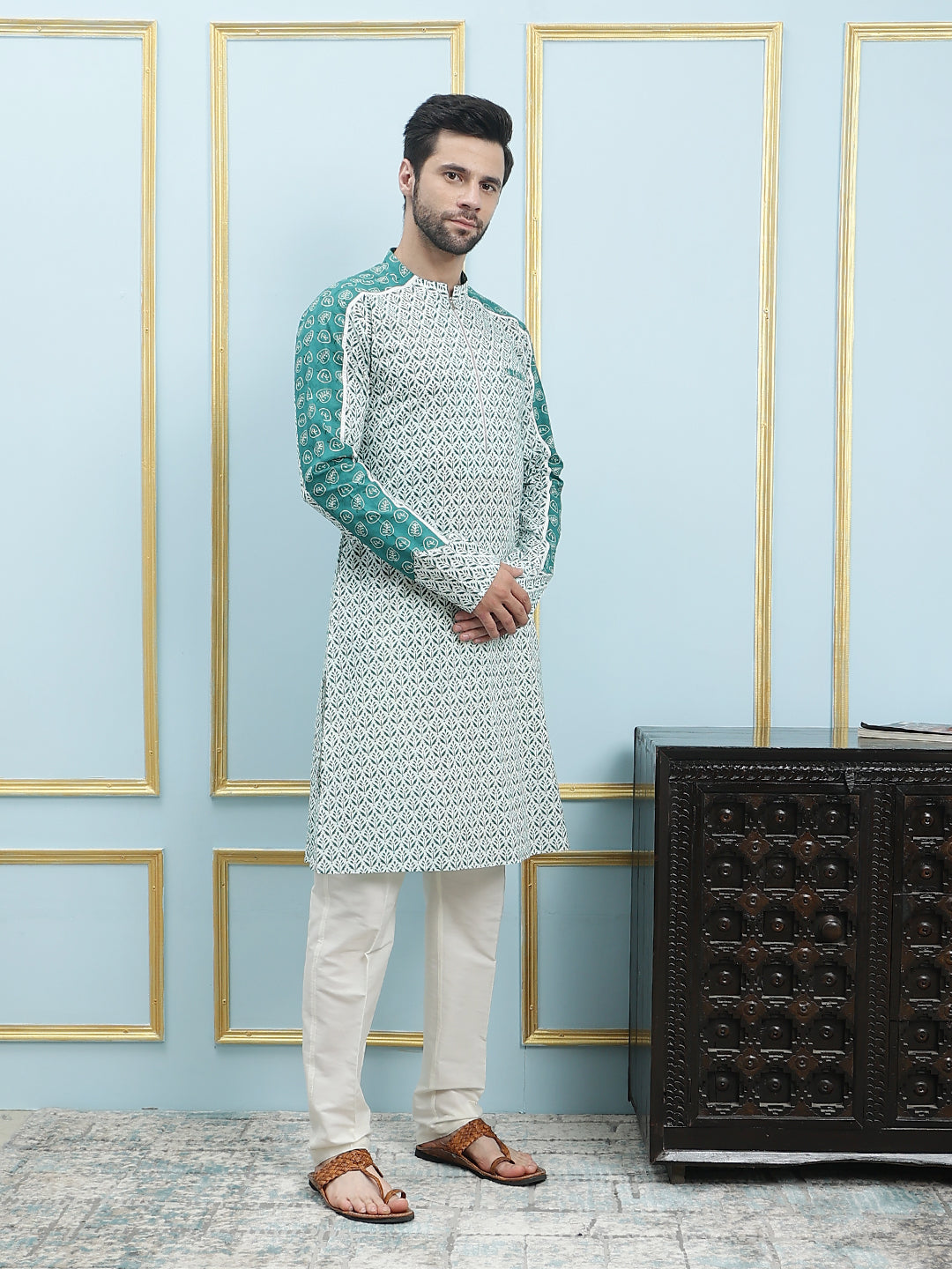 Printed Pure Cotton Straight Kurta with Pyjama