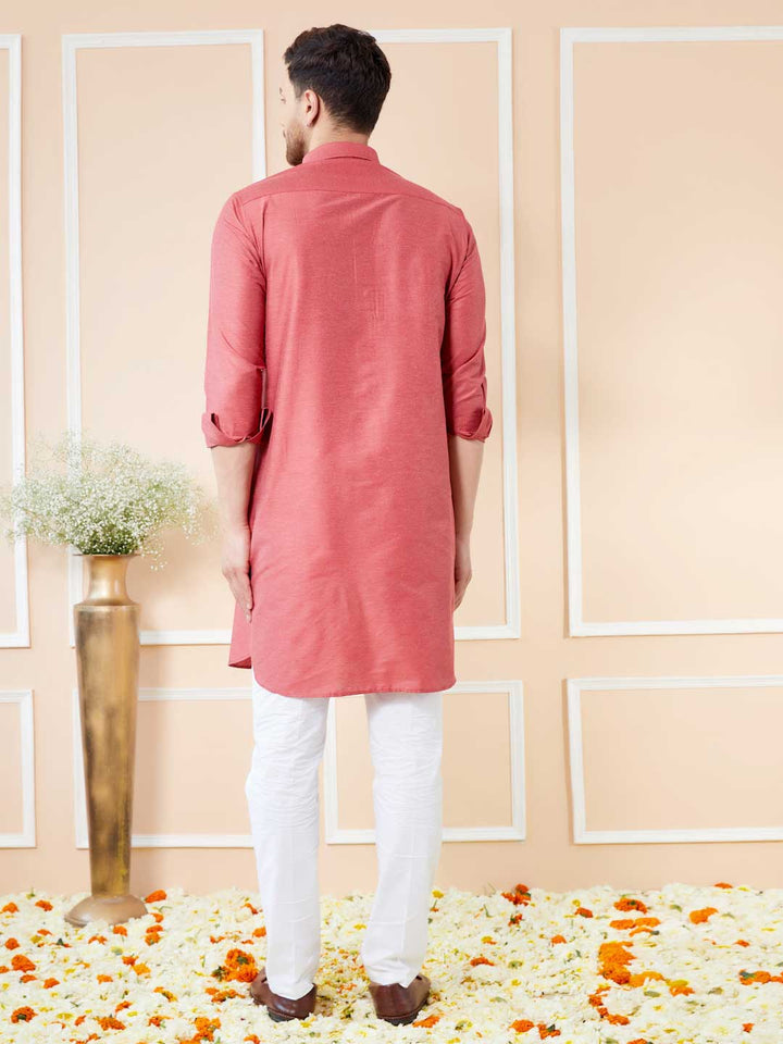 Red Cotton Solid Pathani Kurta