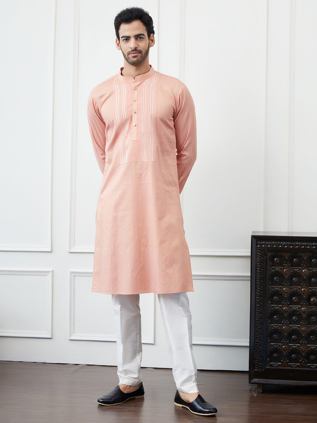 Embroidered Sequin and Thread Worked Pure Cotton Straight Kurta with Pyjama