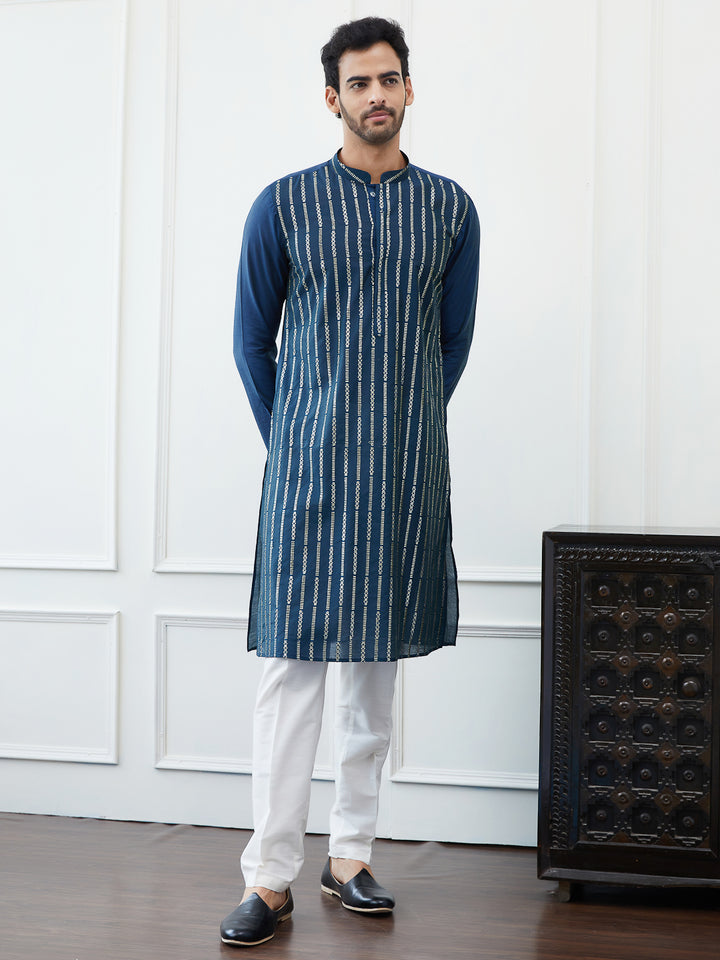 Embroidered Sequin Worked Chanderi Silk Straight Kurta with Pyjama