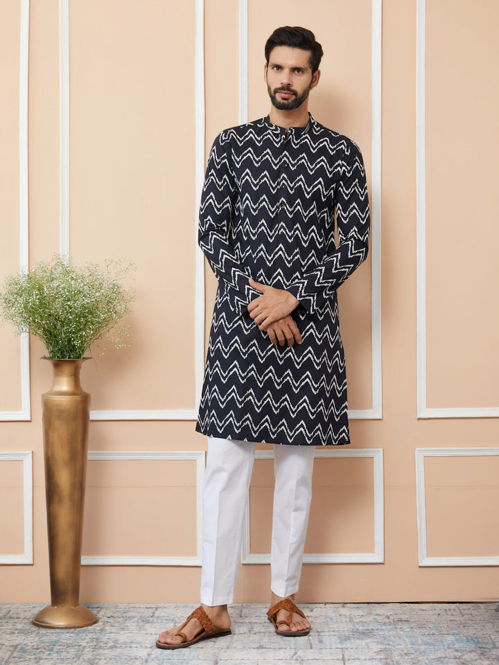 Black Printed Pure Cotton Straight Kurta