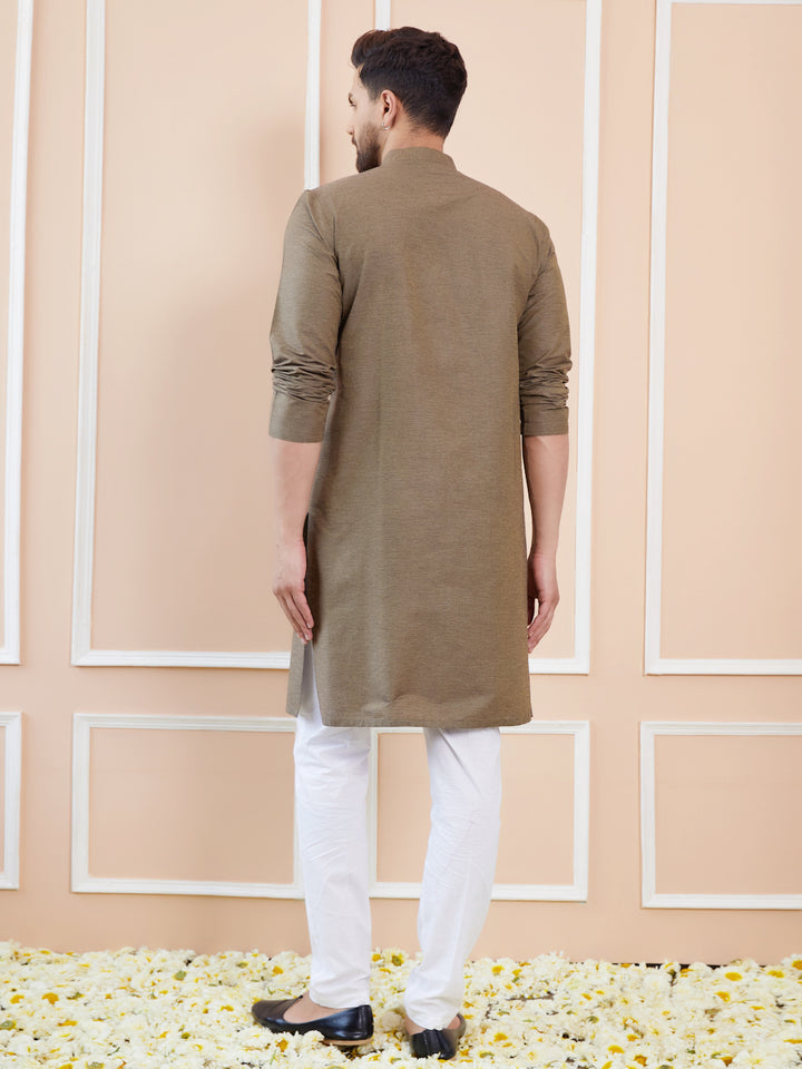 Dust Cotton Straight Kurta with Pintuck Yoke Neckline