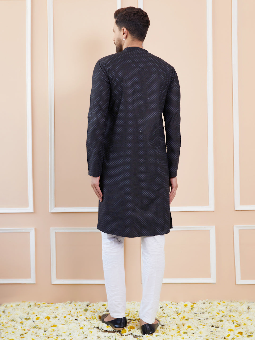 Black Printed Cotton Straight Kurta