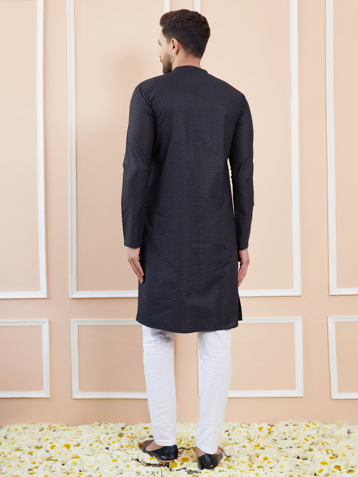 Black Printed Cotton Straight Kurta