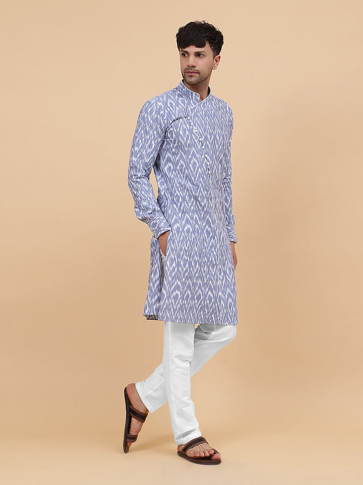 Grey Ikat Printed Kurta With Pyjama