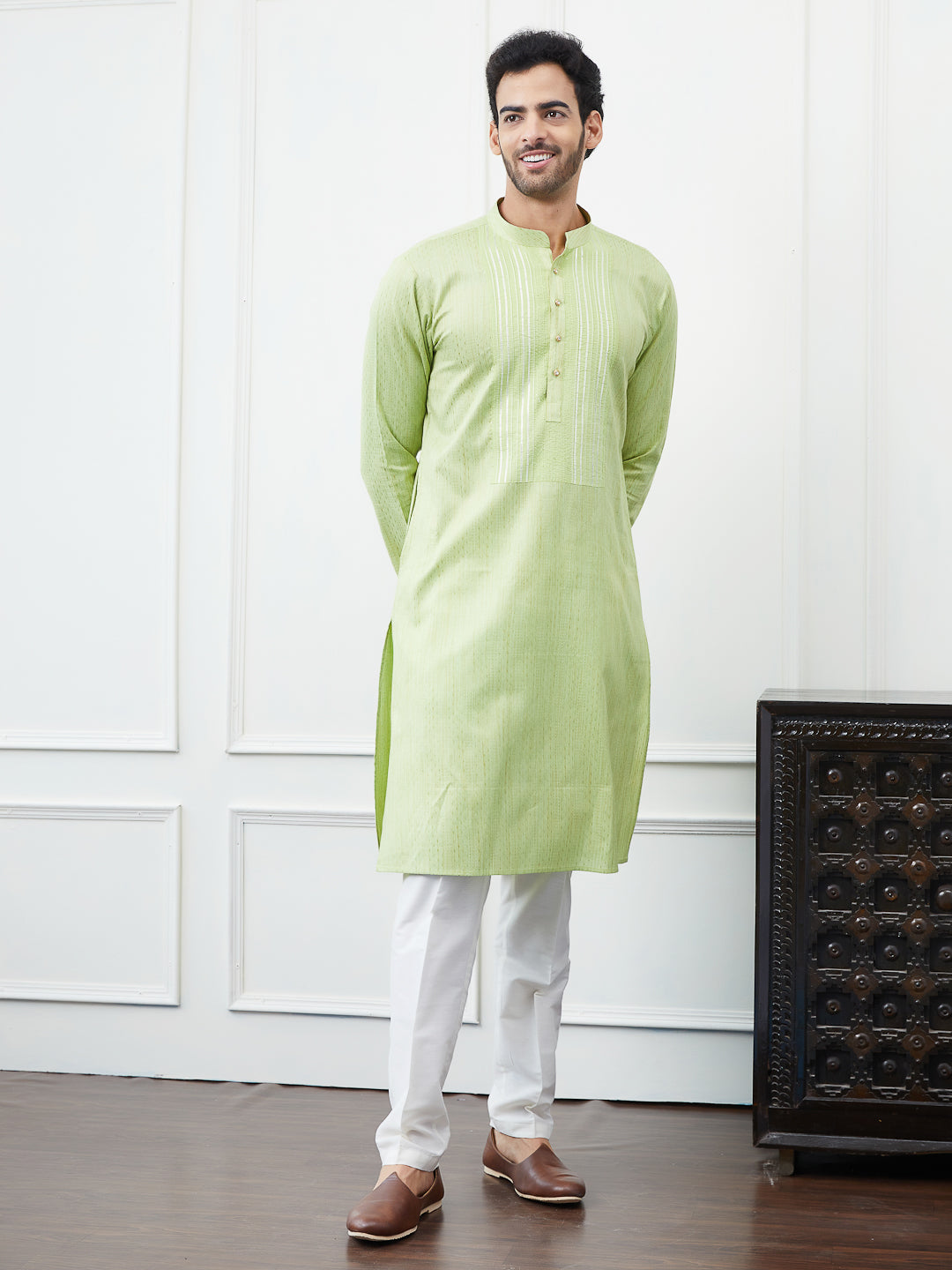 Embroidered Sequin and Thread Worked Pure Cotton Straight Kurta