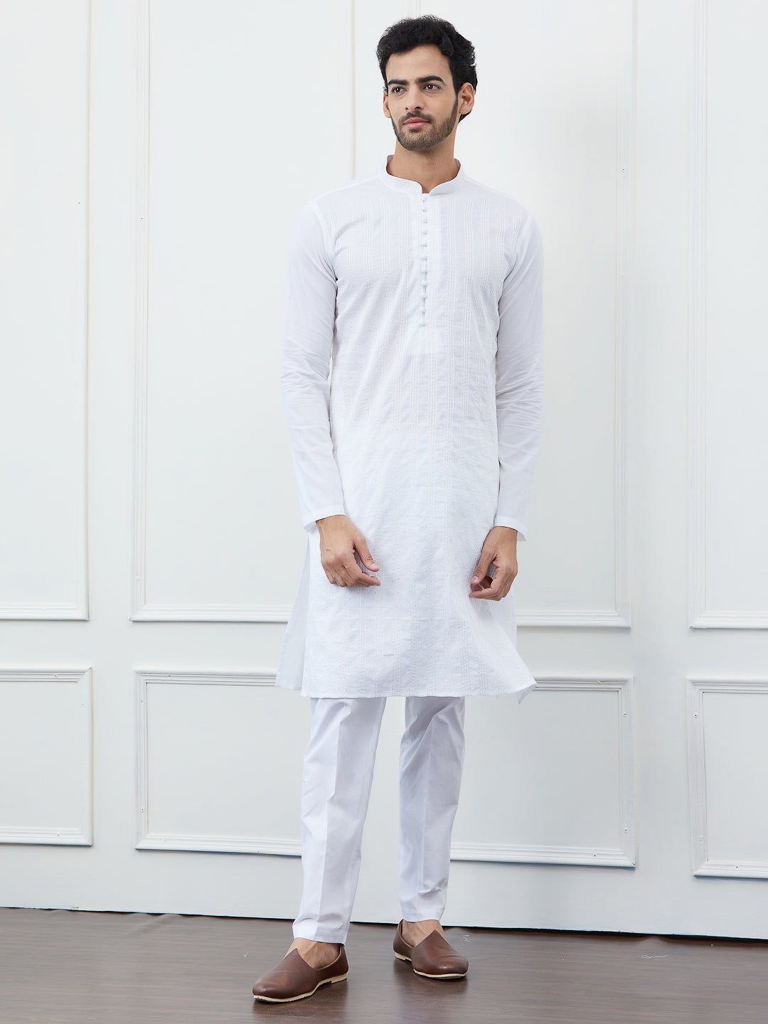 Sequin and Thread Work Pure Cotton Kurta with Pyjama