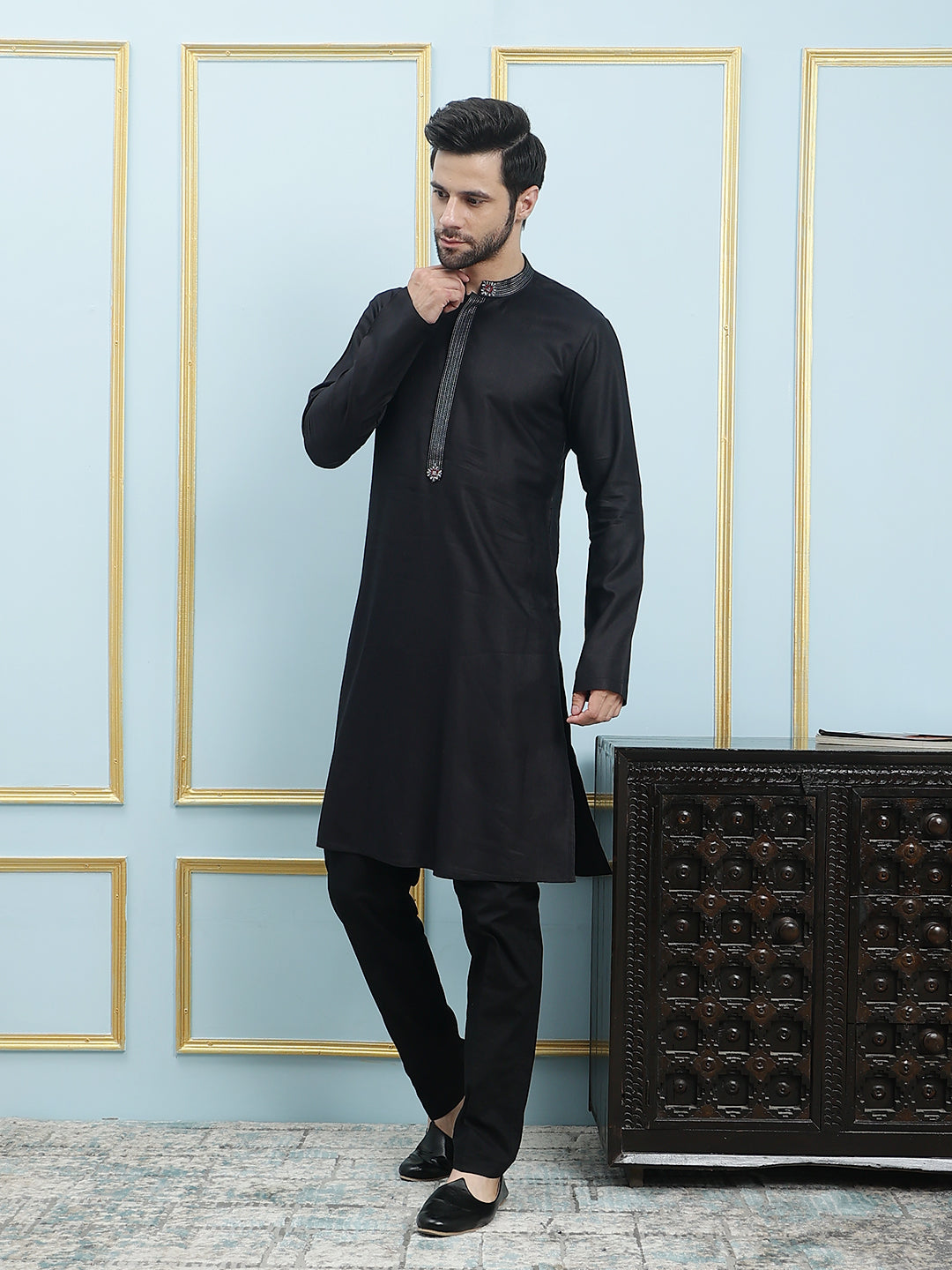 Solid Pure Cotton Straight Kurta with Pyjama