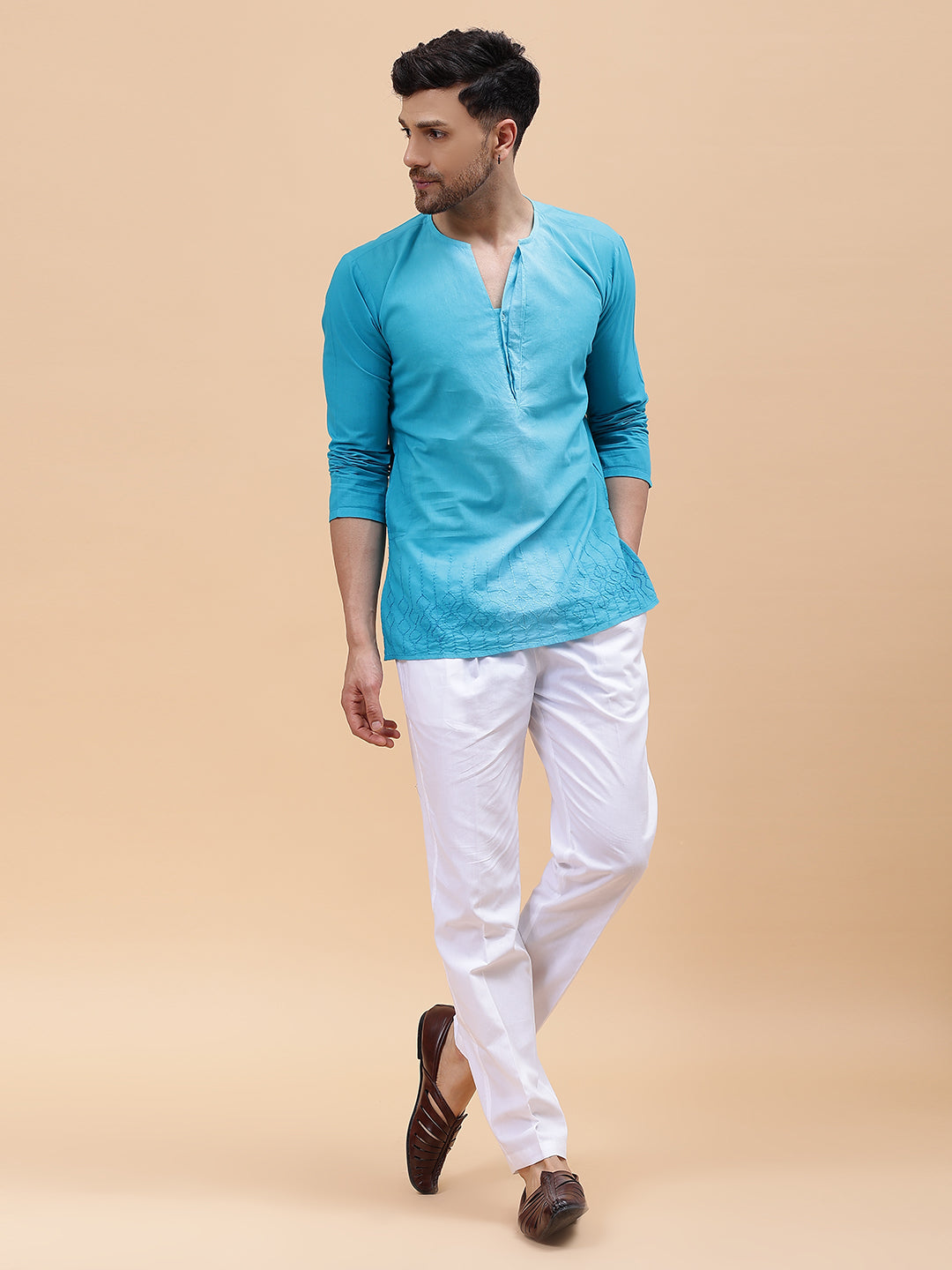 Embroidered and Ombre Dyed Pure Cotton Short Kurta