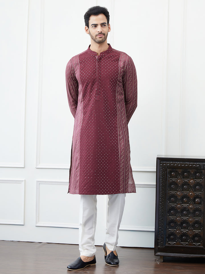 Embroidered Sequin and Thread Worked Straight Kurta with Pyjama