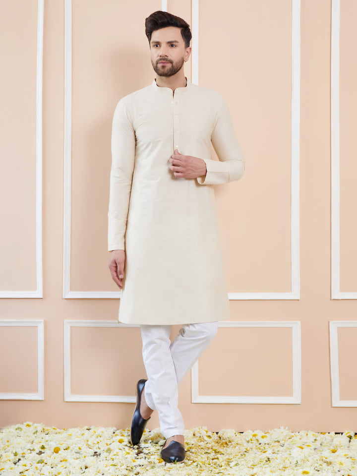 Ivory Cotton Solid Straight Kurta