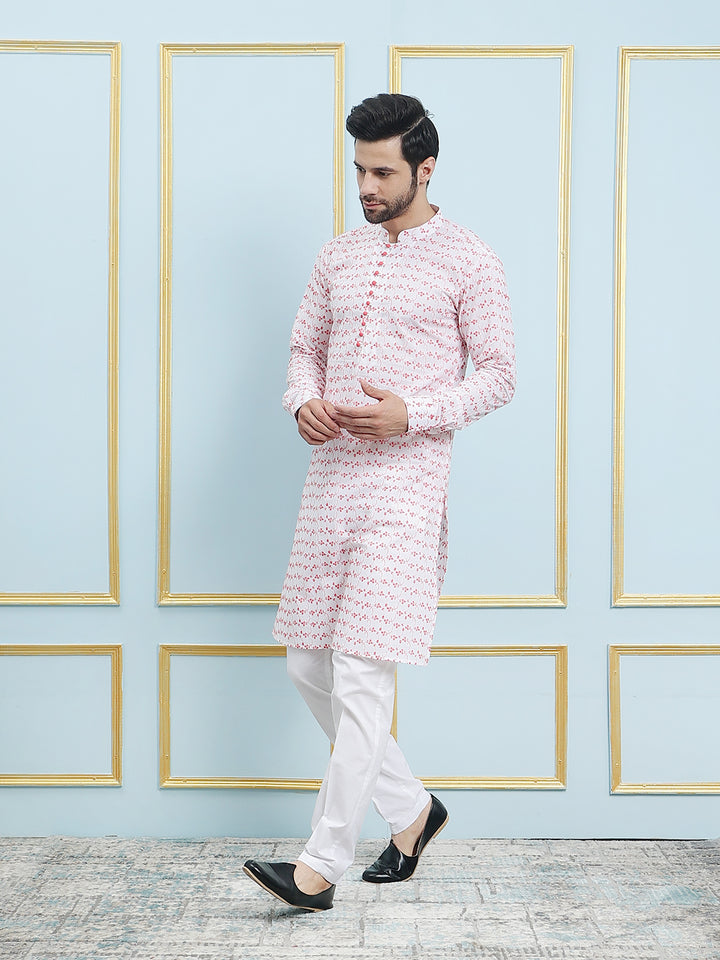 Embroidered Pure Cotton Straight Kurta with Pyjama