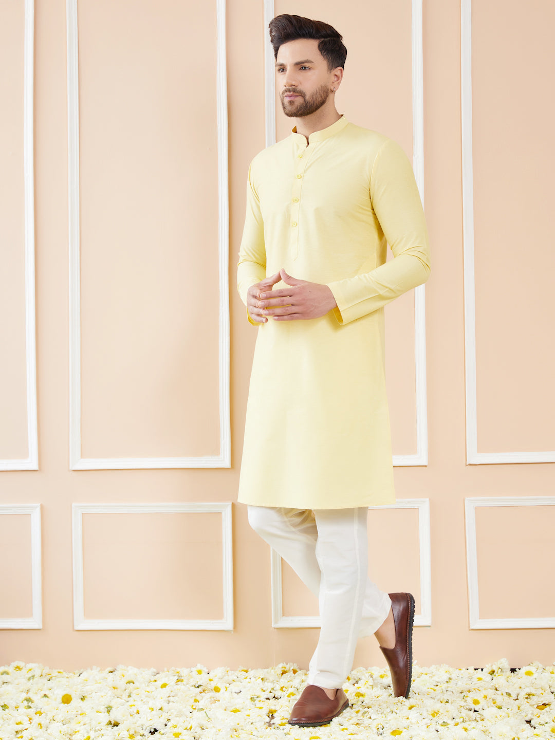 Yellow Cotton Solid Straight Kurta