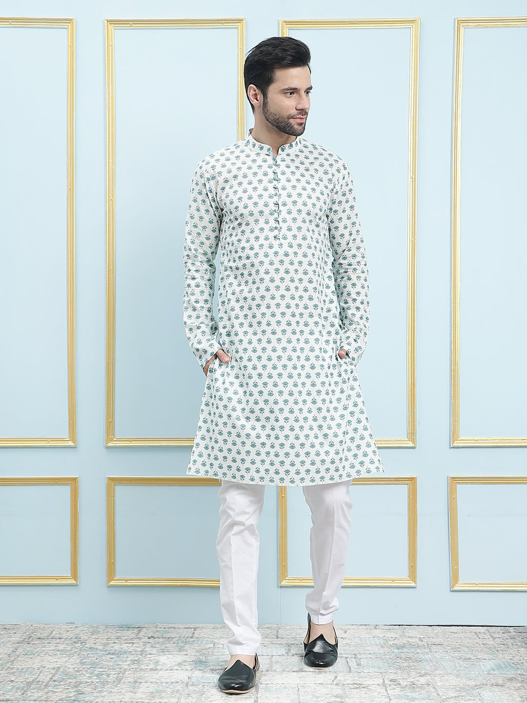 Printed Pure Cotton Straight Kurta with Pyjama