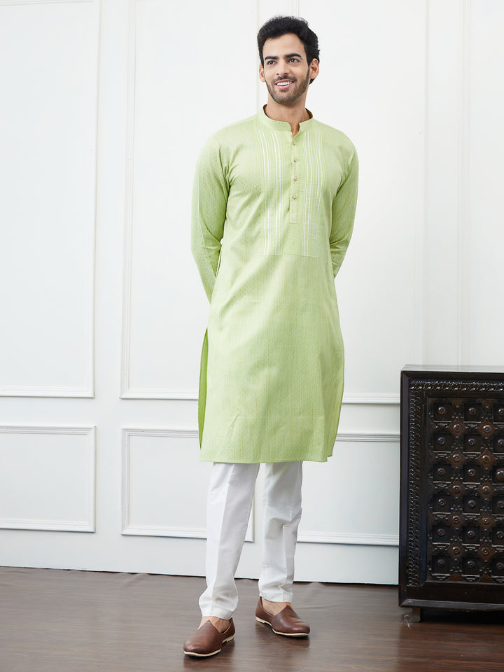 Embroidered Sequin and Thread Worked Pure Cotton Straight Kurta with Pyjama