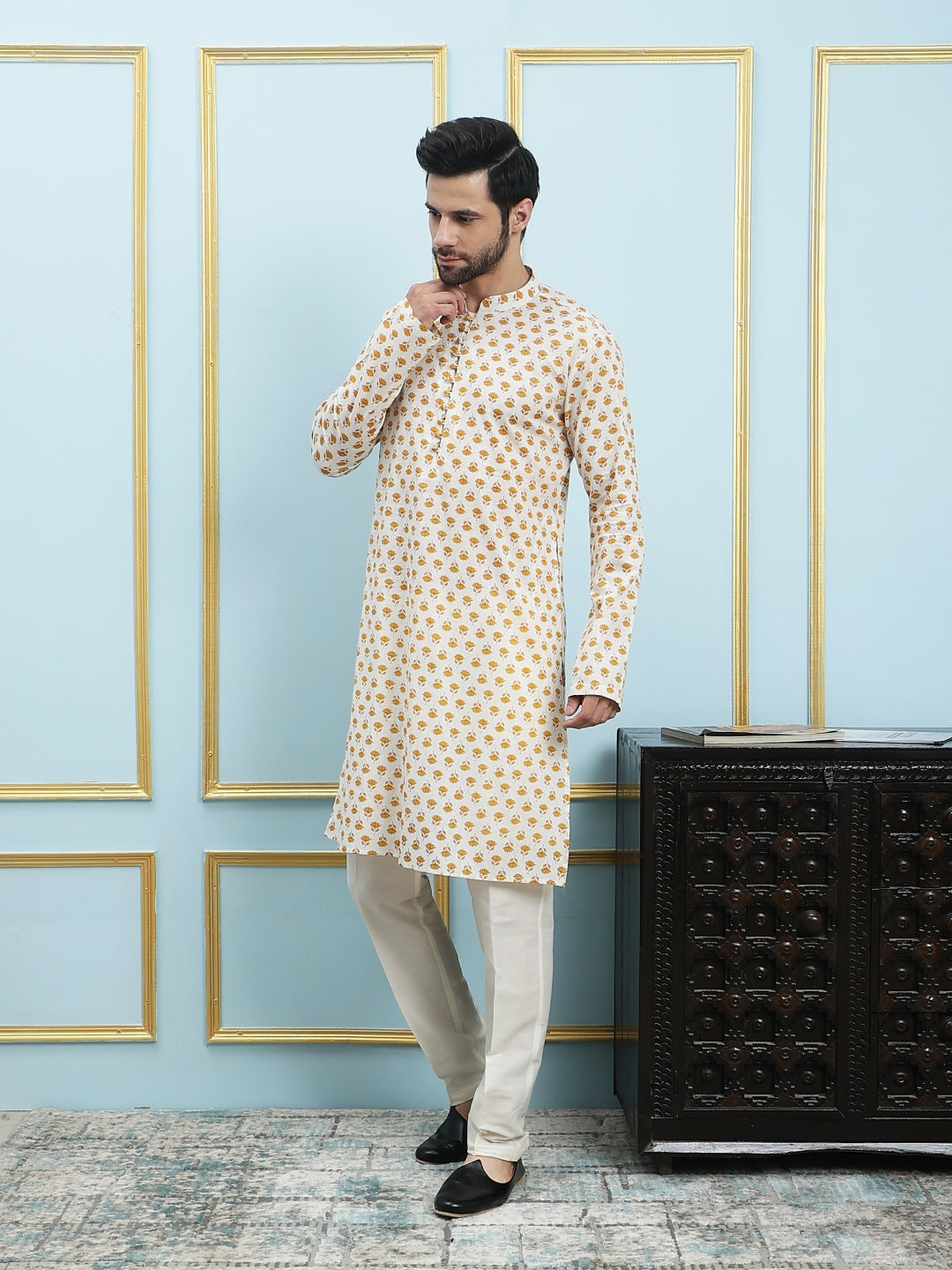 Printed Pure Cotton Striaght Kurta with Pyjama