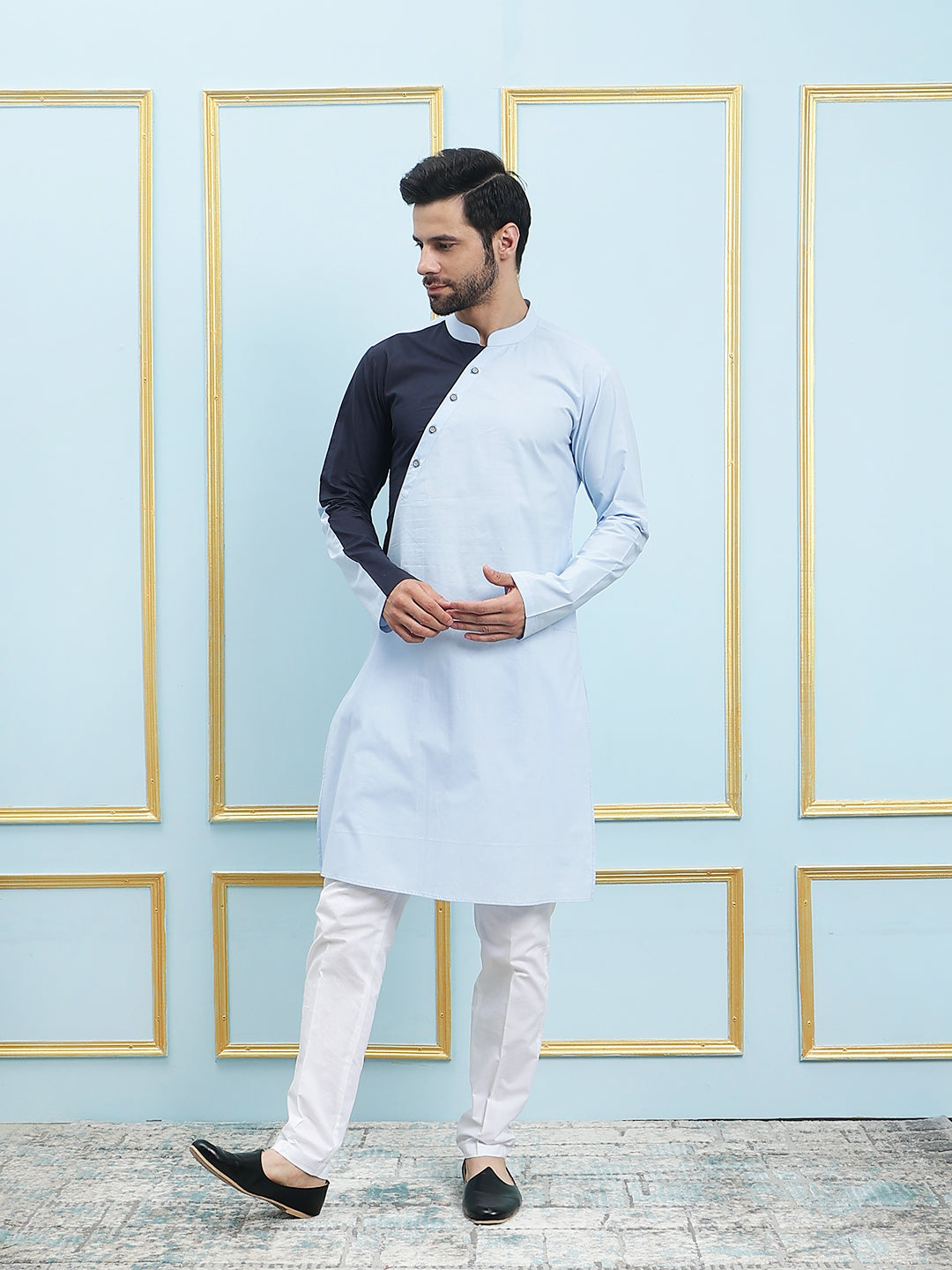 Solid Pure Cotton Straight Kurta with Princess Panel and Pyjama