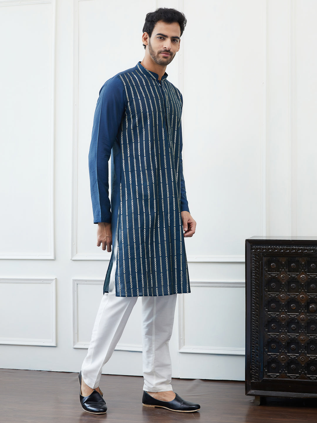 Embroidered Sequin Worked Chanderi Silk Straight Kurta with Pyjama