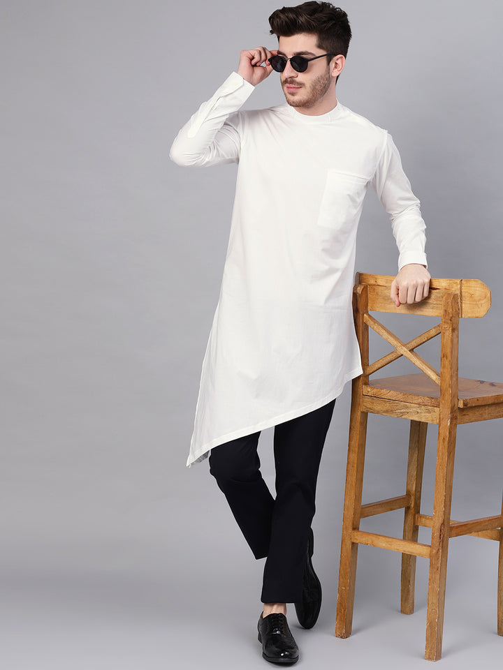 White Asymmetric Pure Cotton Kurta