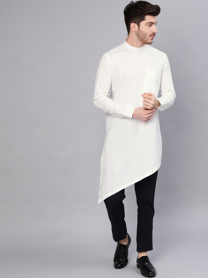 White Asymmetric Pure Cotton Kurta