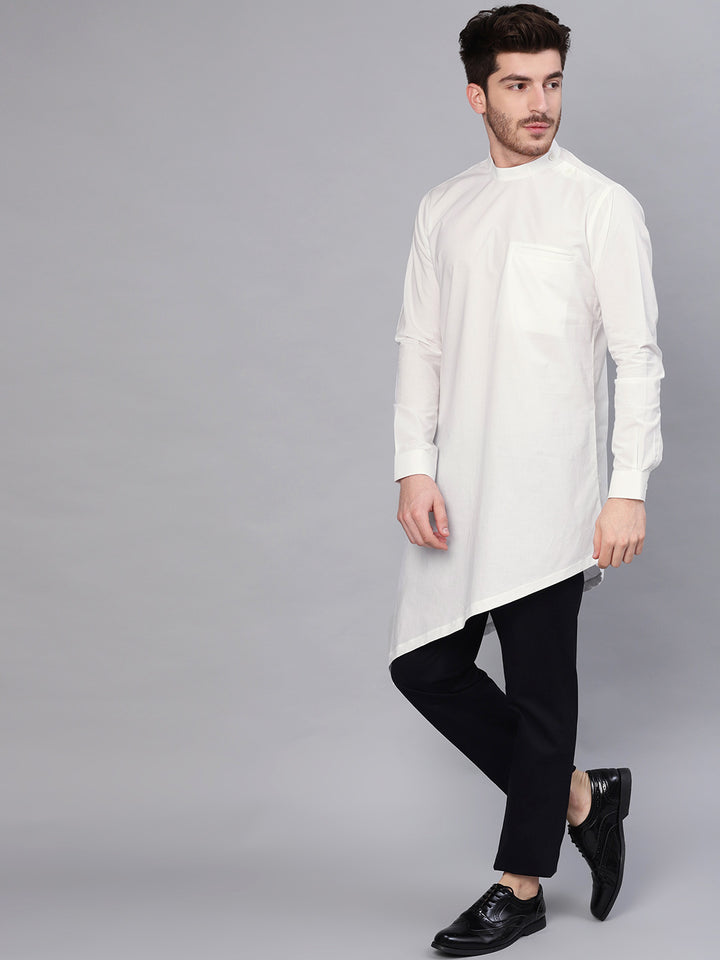 White Asymmetric Pure Cotton Kurta