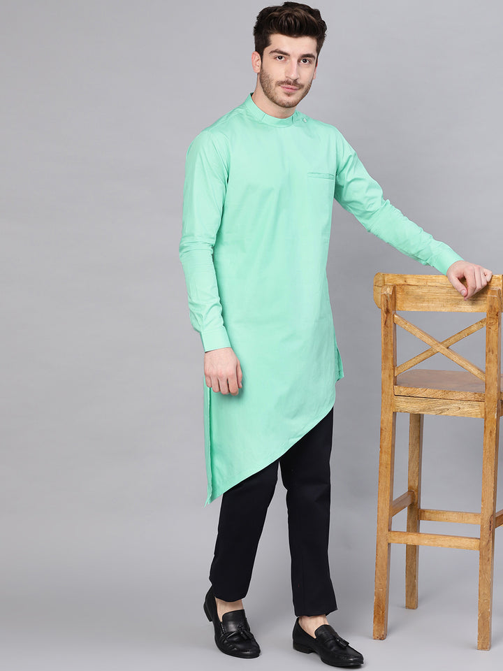 Green Asymmetric Pure Cotton Kurta