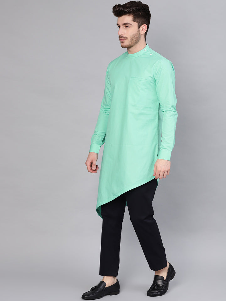 Green Asymmetric Pure Cotton Kurta