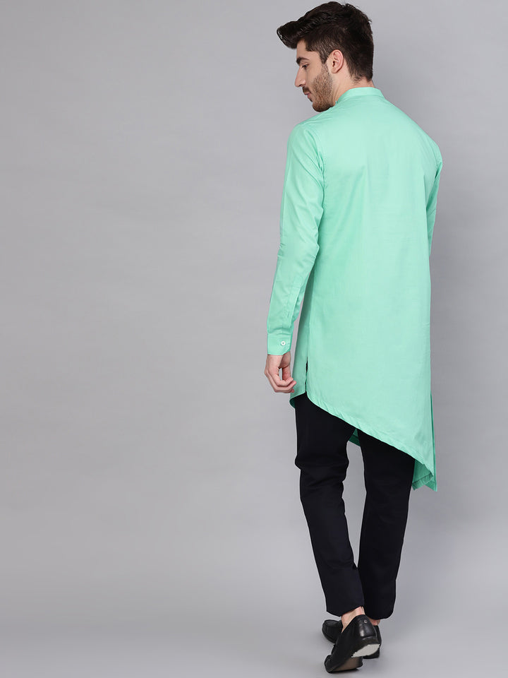 Green Asymmetric Pure Cotton Kurta