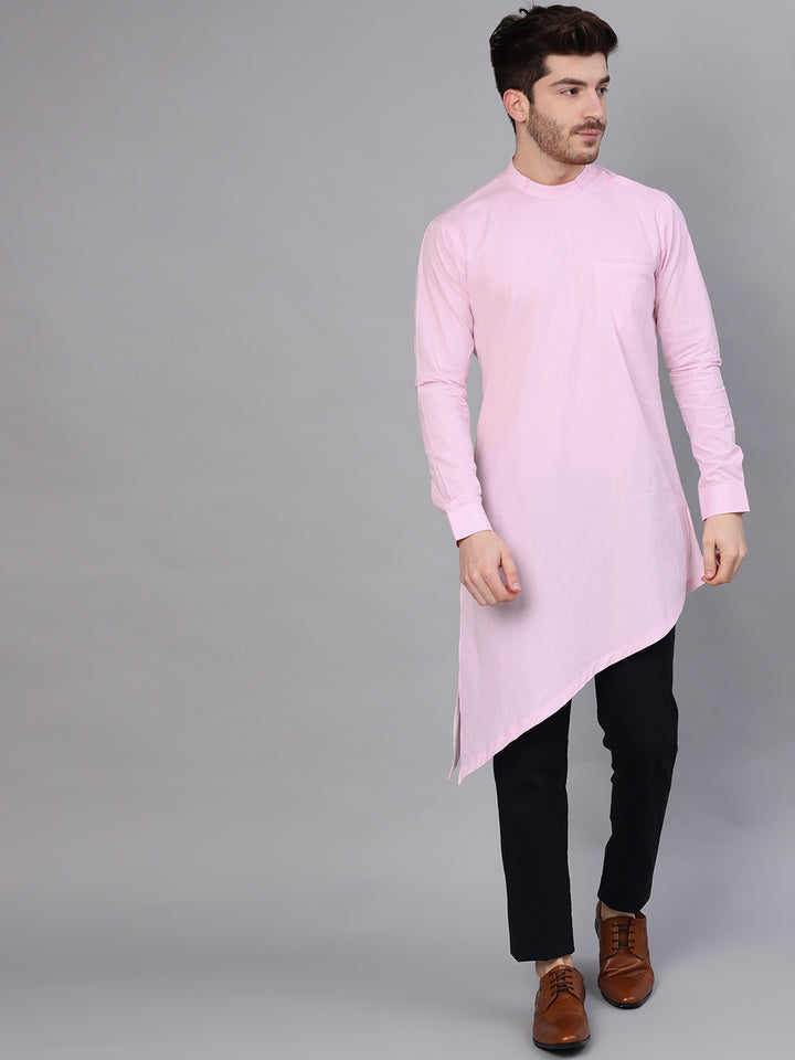 Pink Asymmetric Pure Cotton Kurta