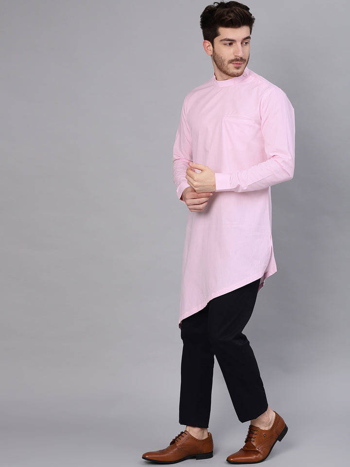 Pink Asymmetric Pure Cotton Kurta