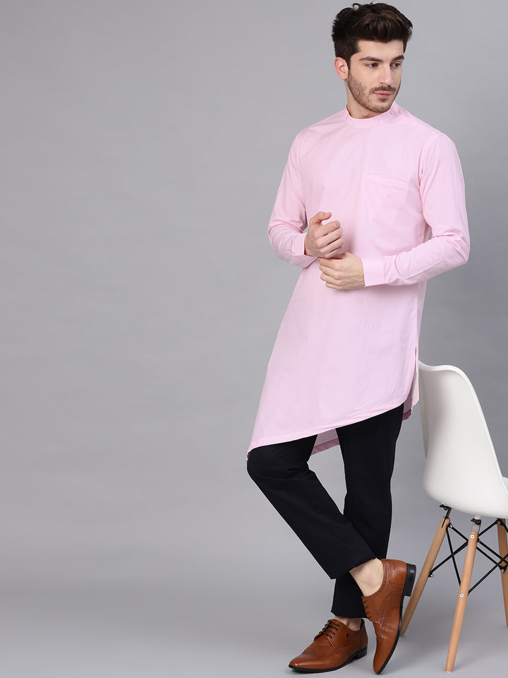 Pink Asymmetric Pure Cotton Kurta