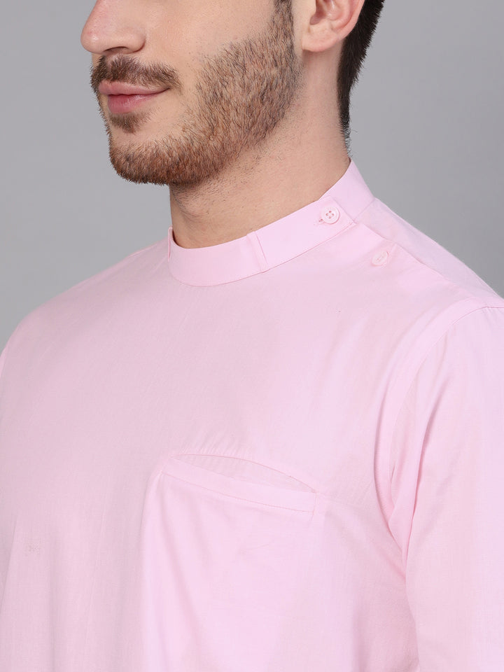 Pink Asymmetric Pure Cotton Kurta