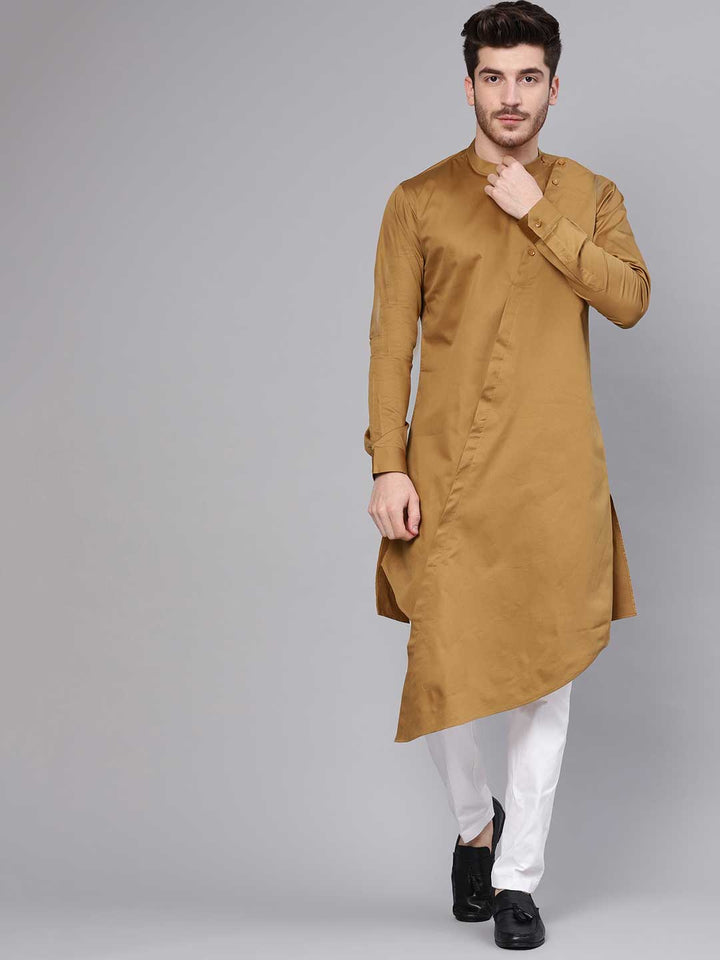 Khaki Asymmetric Pure Cotton Kurta