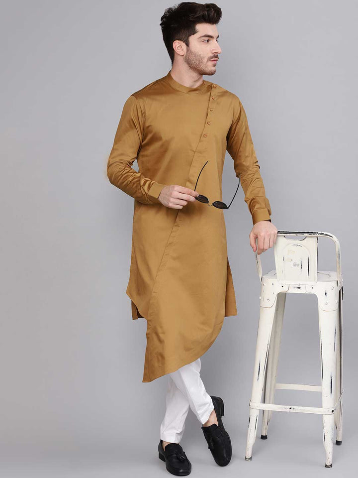 Khaki Asymmetric Pure Cotton Kurta