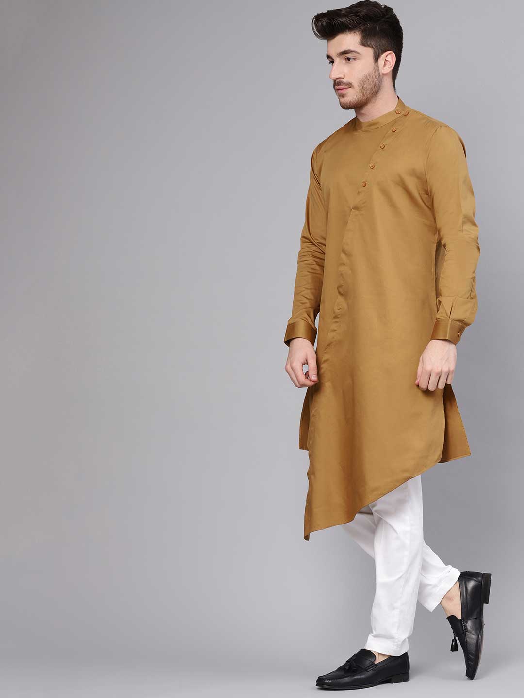 Khaki Asymmetric Pure Cotton Kurta