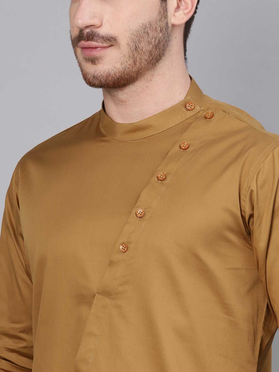 Khaki Asymmetric Pure Cotton Kurta