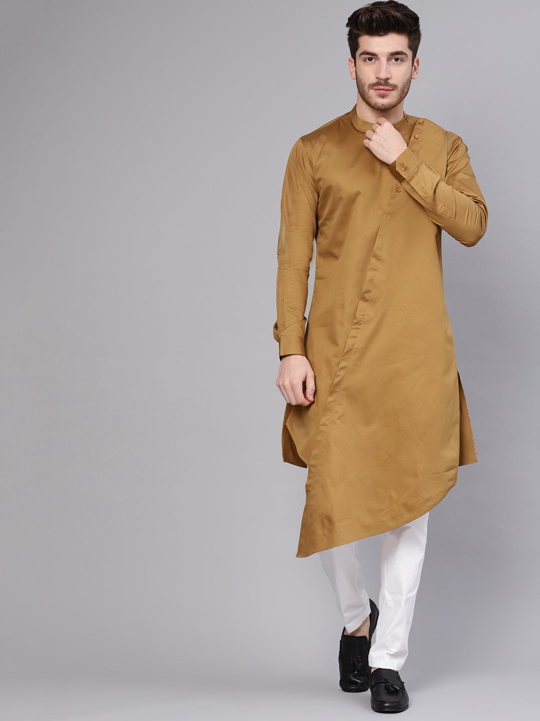 Beige Asymmetric Pure Cotton Kurta