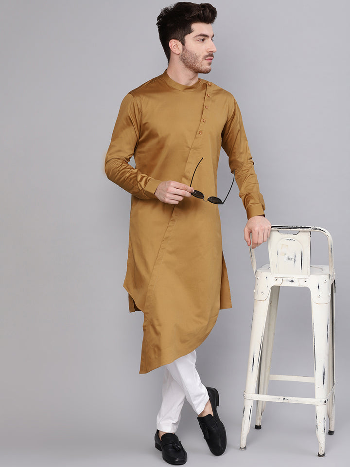 Beige Asymmetric Pure Cotton Kurta