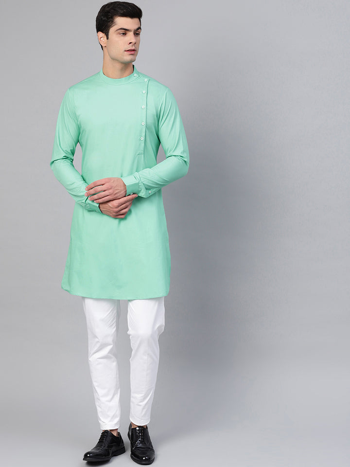 Green Asymmetric Pure Cotton Kurta