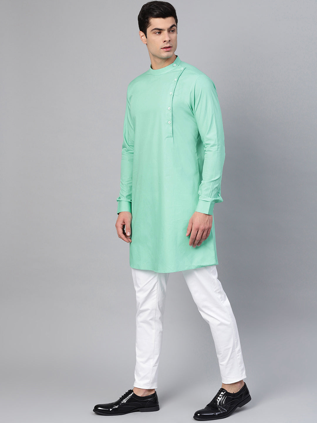 Green Asymmetric Pure Cotton Kurta