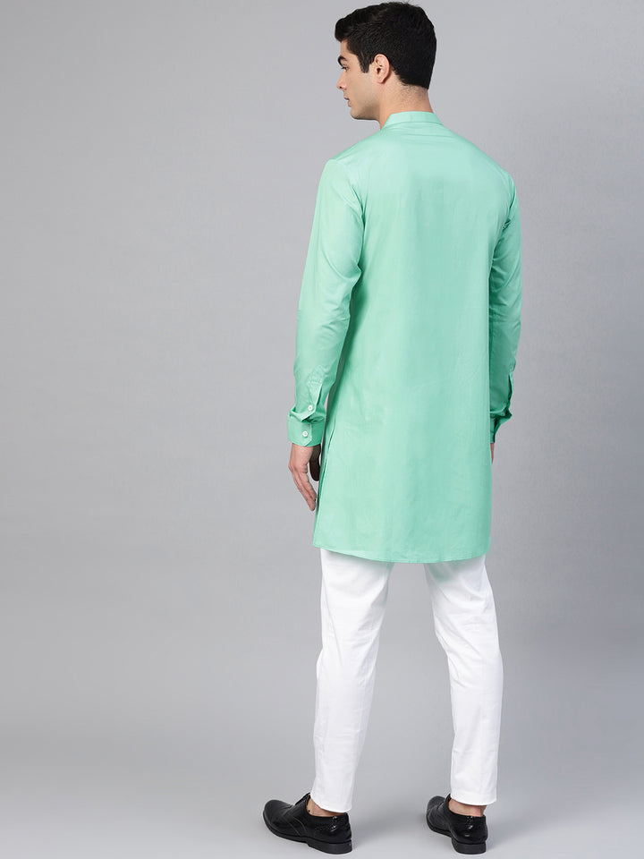 Green Asymmetric Pure Cotton Kurta