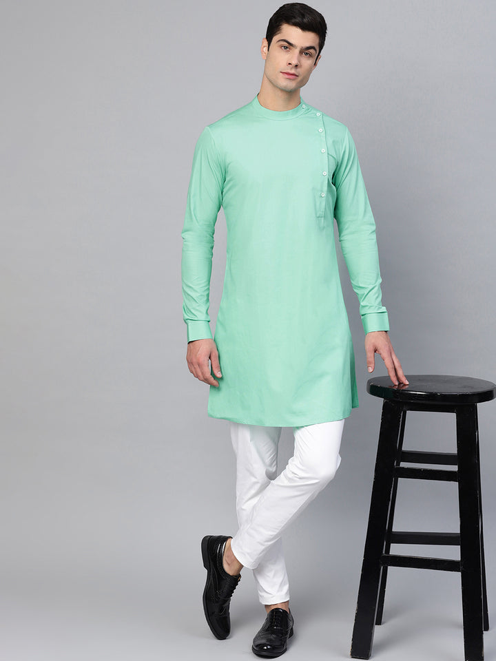 Green Asymmetric Pure Cotton Kurta