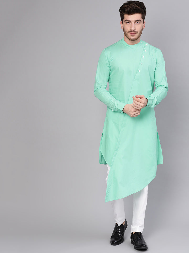 Green Asymmetric Pure Cotton Kurta