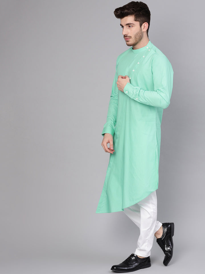 Green Asymmetric Pure Cotton Kurta