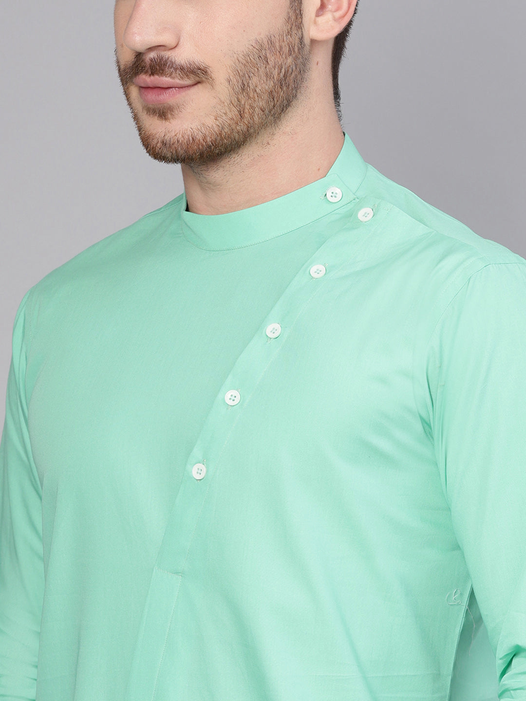 Green Asymmetric Pure Cotton Kurta