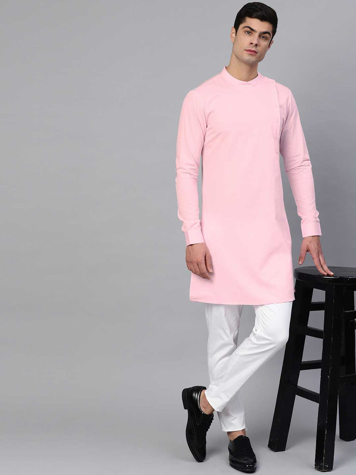 Pink Asymmetric Pure Cotton Kurta