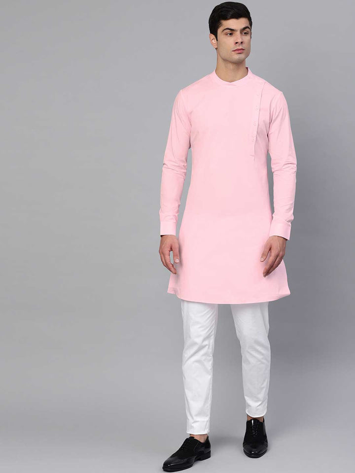 Pink Asymmetric Pure Cotton Kurta